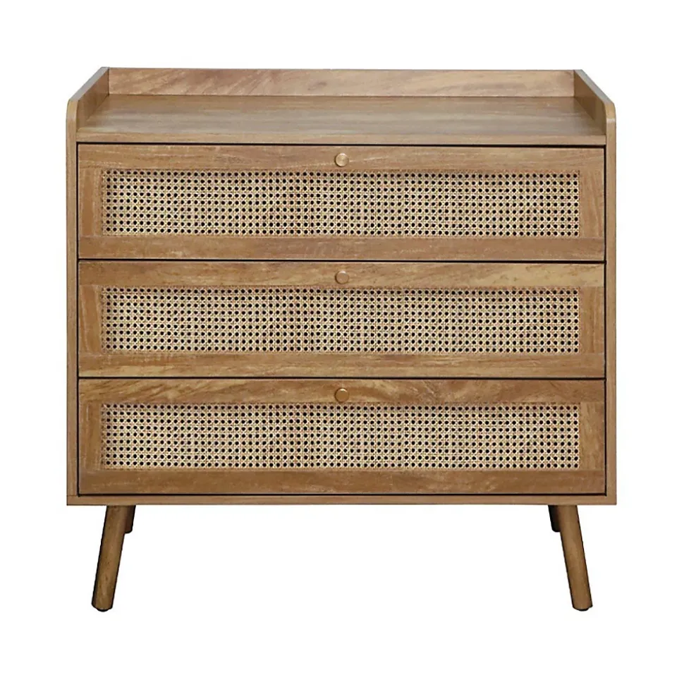 Commode 3 tiroirs avec façades en rotin naturel L80 cm - PALMO