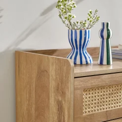 Commode 3 tiroirs avec façades en rotin naturel L80 cm - PALMO