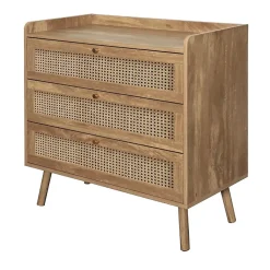 Commode 3 tiroirs avec façades en rotin naturel L80 cm - PALMO