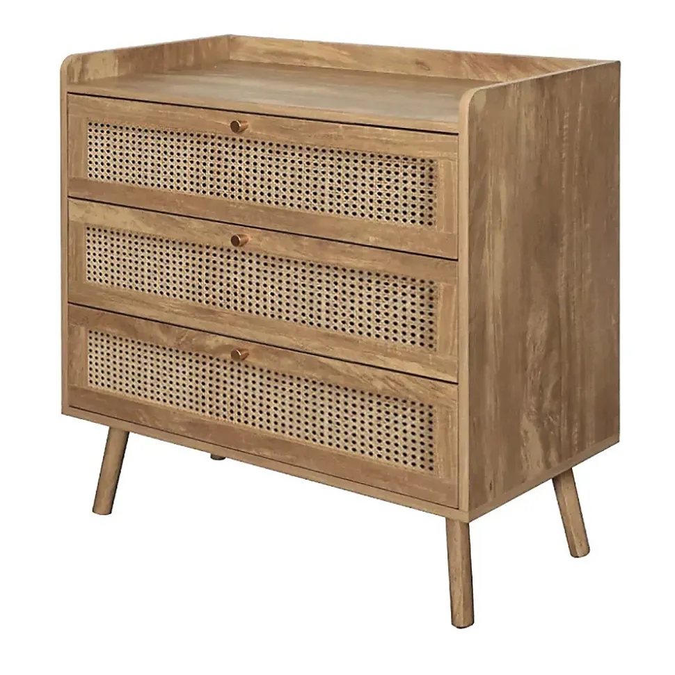 Commode 3 tiroirs avec façades en rotin naturel L80 cm - PALMO