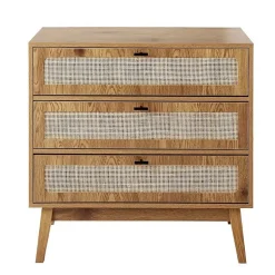 Commode 3 tiroirs avec façades en rotin et pieds en bois L80 cm - ALIA