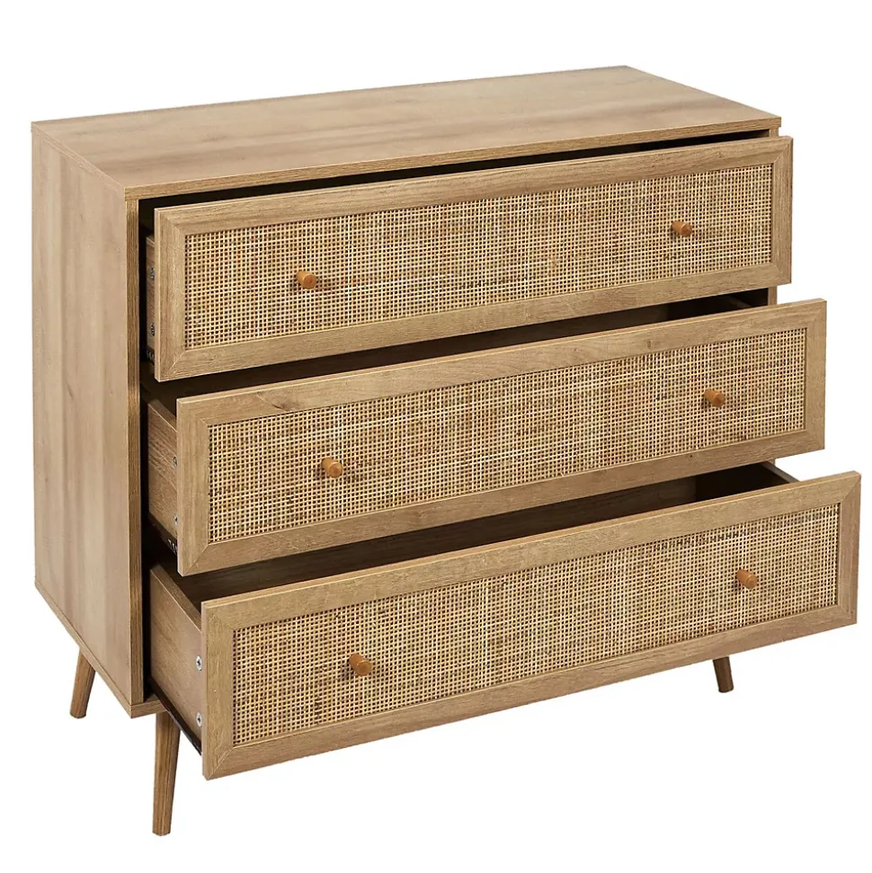 Commode 3 tiroirs Bali en cannage et panneaux de particules