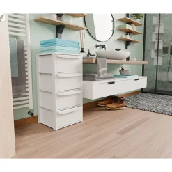 Commode 4 tiroirs Blanc - Meuble de Rangement Chambre Bureau Buanderie 39 x 38.5 x H 80.5 cm Art Plast