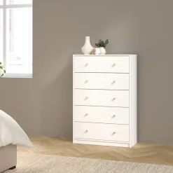 Commode 5 tiroirs blanc H108 cm - LISE