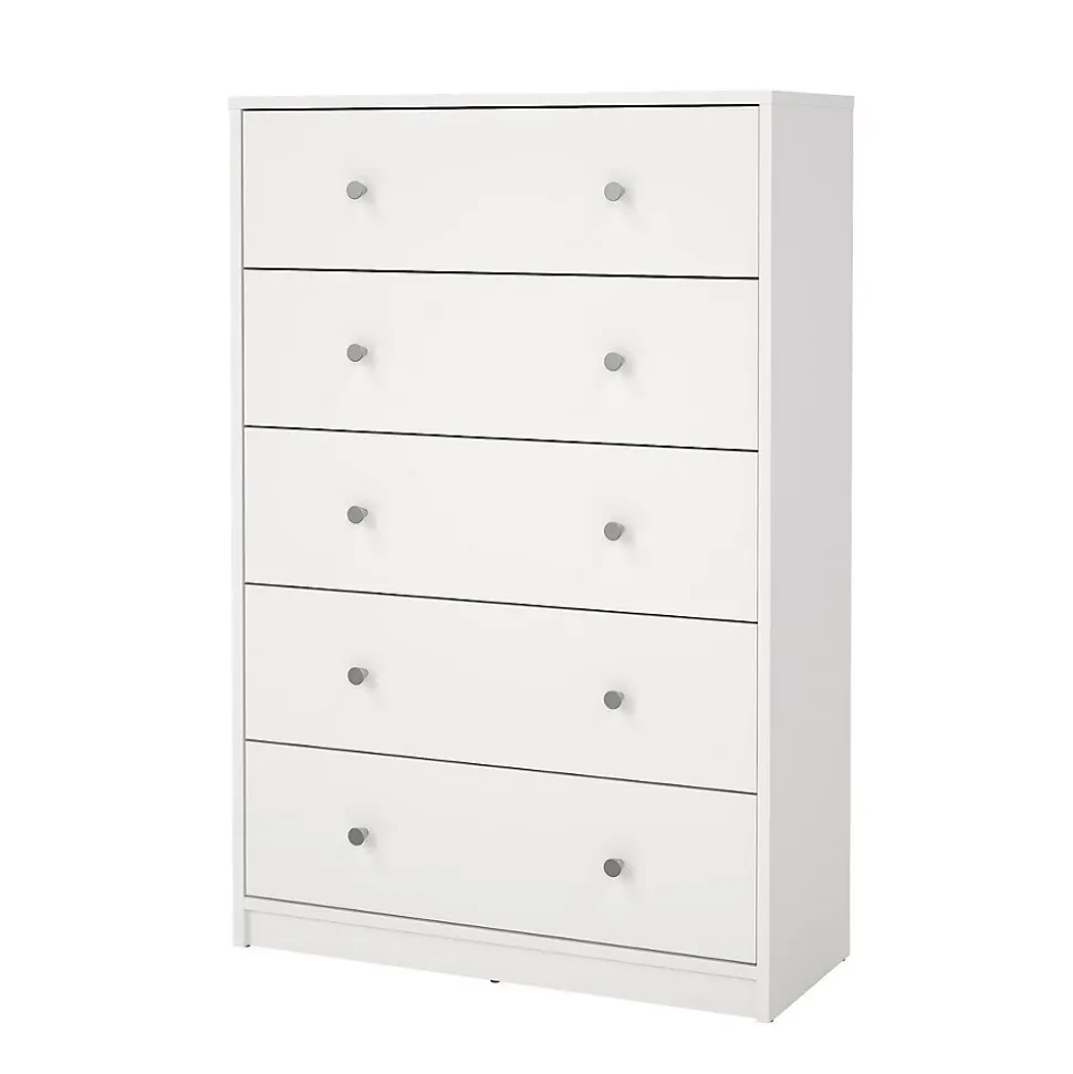 Commode 5 tiroirs blanc H108 cm - LISE