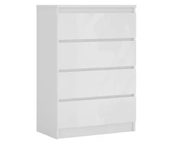 Commode 4 Tiroirs, Blanc Mat / Blanc Brillant, 70 X 39 X 101 Cm