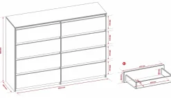 Commode 8 Tiroirs, Blanc Mat, 140 X 101 X 39 Cm