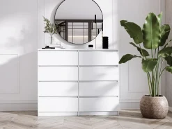 Commode 8 Tiroirs, Blanc Mat, 140 X 101 X 39 Cm