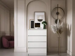Commode 4 Tiroirs, Blanc Mat, 70 X 39 X 101 Cm