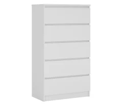 Commode 5 Tiroirs, Blanc Mat 70 X 39 X 125 Cm