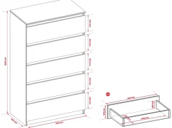 Commode 5 Tiroirs, Blanc Mat 70 X 39 X 125 Cm