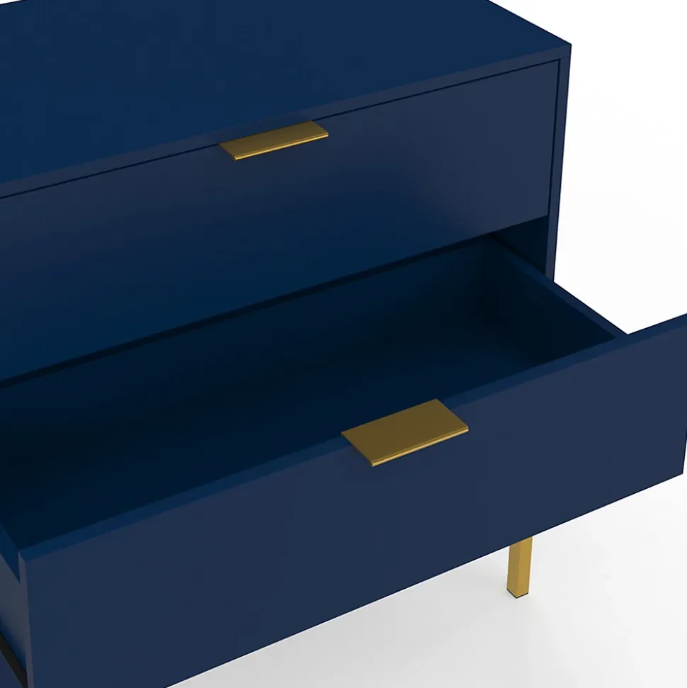 Commode 3 tiroirs BLENIA 80 cm bleu nuit et finitions dorées
