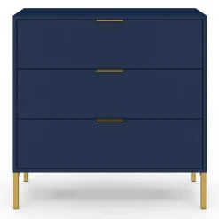 Commode 3 tiroirs BLENIA 80 cm bleu nuit et finitions dorées