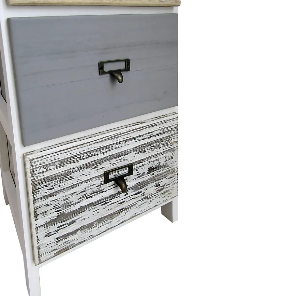 Commode 4 Tiroirs Bois Blanc Beige Gris Monté 79x30x24
