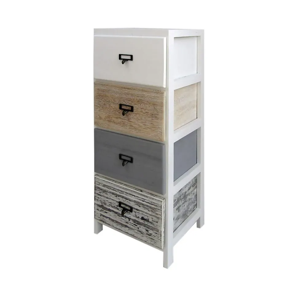 Commode 4 Tiroirs Bois Blanc Beige Gris Monté 79x30x24