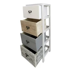 Commode 4 Tiroirs Bois Blanc Beige Gris Monté 79x30x24