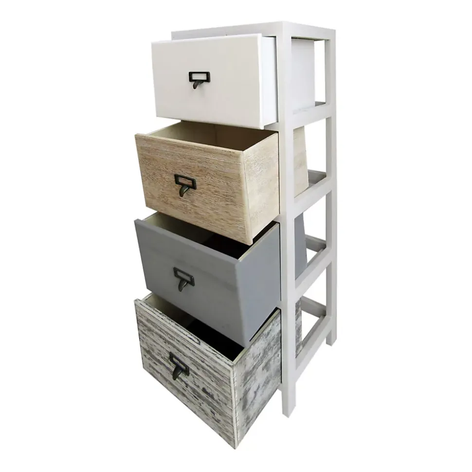 Commode 4 Tiroirs Bois Blanc Beige Gris Monté 79x30x24