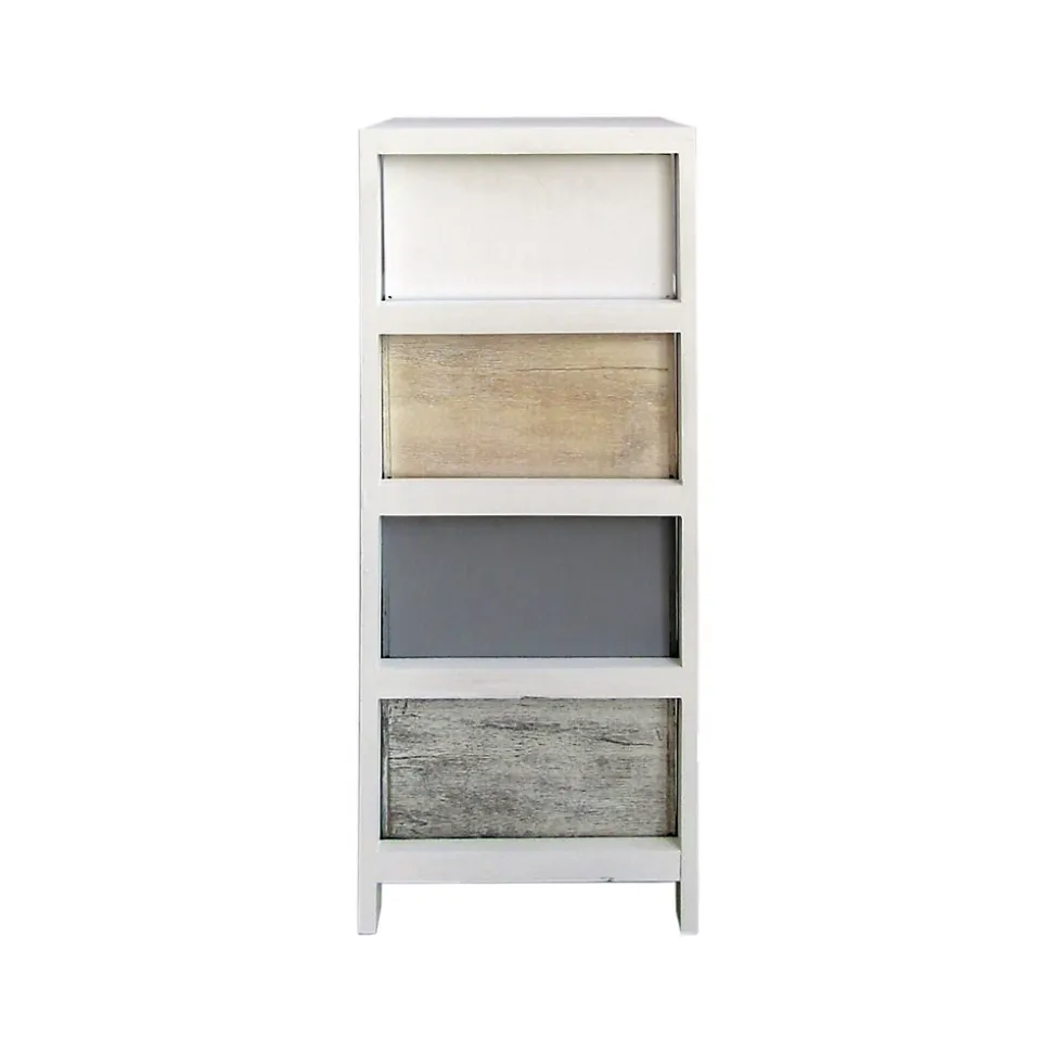 Commode 4 Tiroirs Bois Blanc Beige Gris Monté 79x30x24