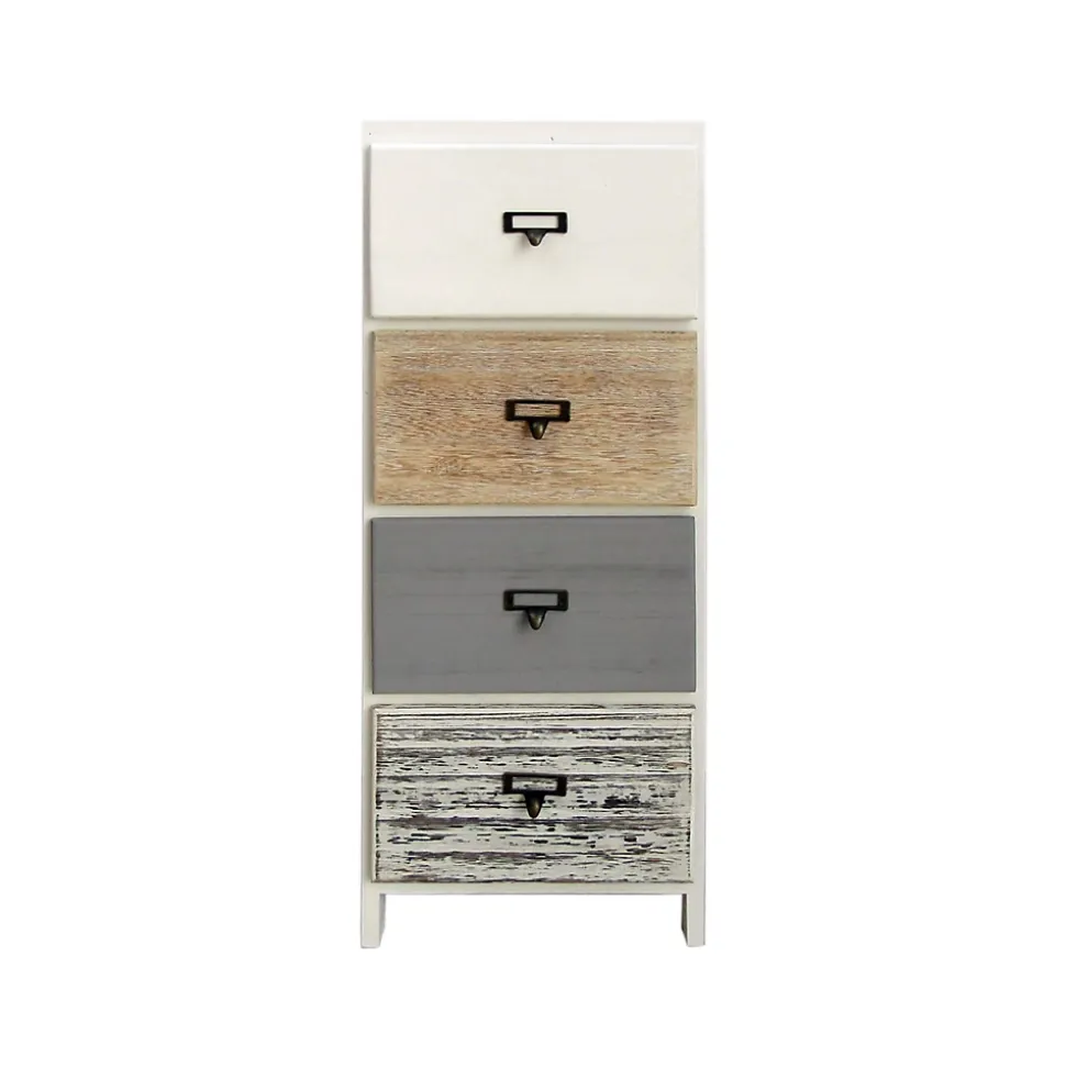 Commode 4 Tiroirs Bois Blanc Beige Gris Monté 79x30x24