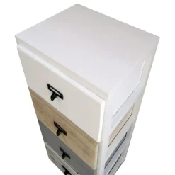 Commode 4 Tiroirs Bois Blanc Beige Gris Monté 79x30x24