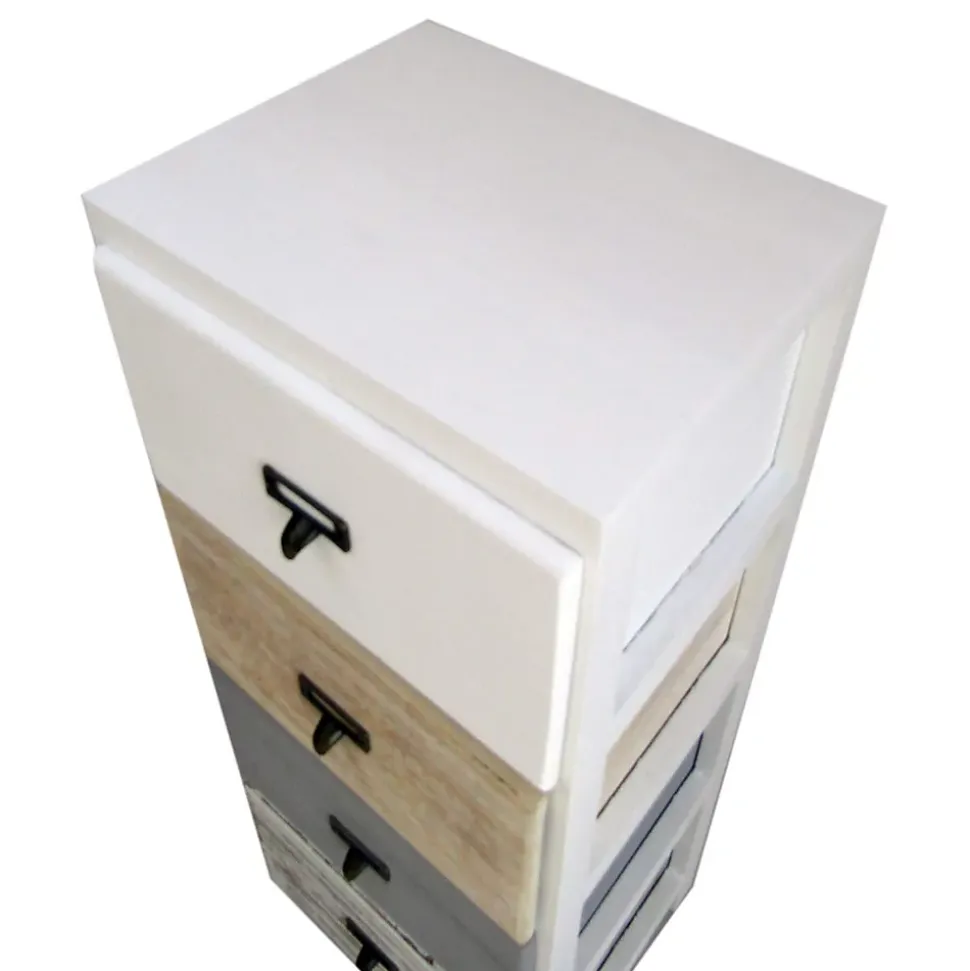 Commode 4 Tiroirs Bois Blanc Beige Gris Monté 79x30x24