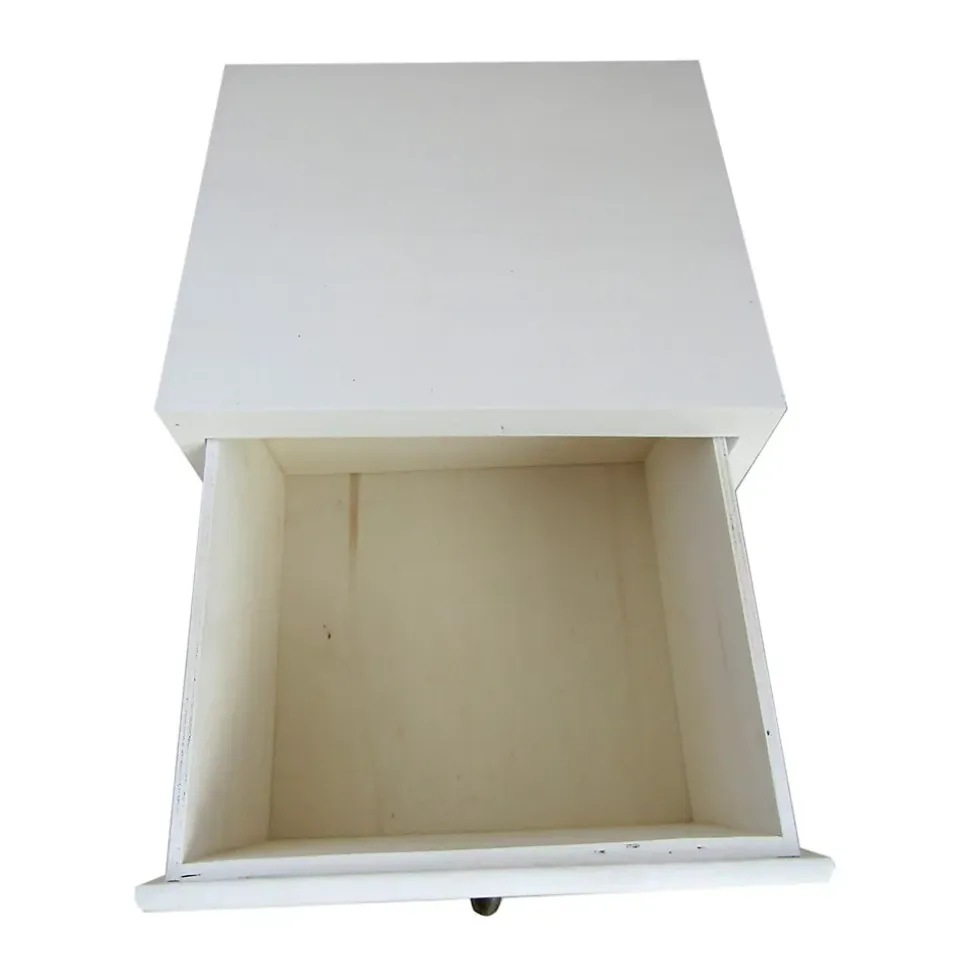 Commode 4 Tiroirs Bois Blanc Beige Gris Monté 79x30x24