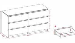 Commode 6 tiroirs, cachemire, 139 x 39 x 79 cm