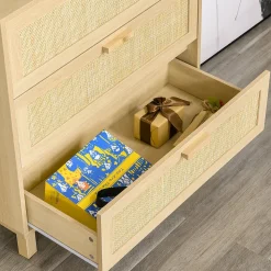 Commode 3 tiroirs cannage en rotin dim. 80L x 40l x 80H cm MDF aspect bois clair