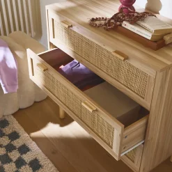 Commode 3 tiroirs cannage et décor bois CAMARGUE L 80 x P 40 x H 80cm