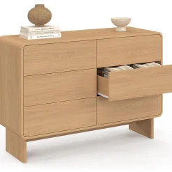 Commode 6 tiroirs CAPUCINE 110 cm façon hêtre design arrondi