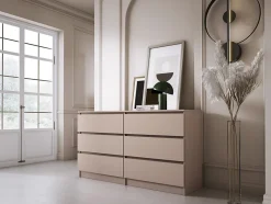Commode 6 tiroirs, caramel, 139 x 39 x 79 cm