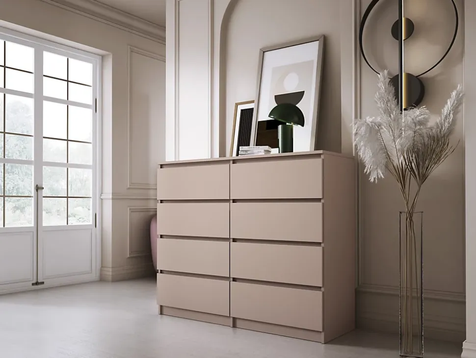 Commode 8 tiroirs, caramel, 120 x 39 x 101 cm