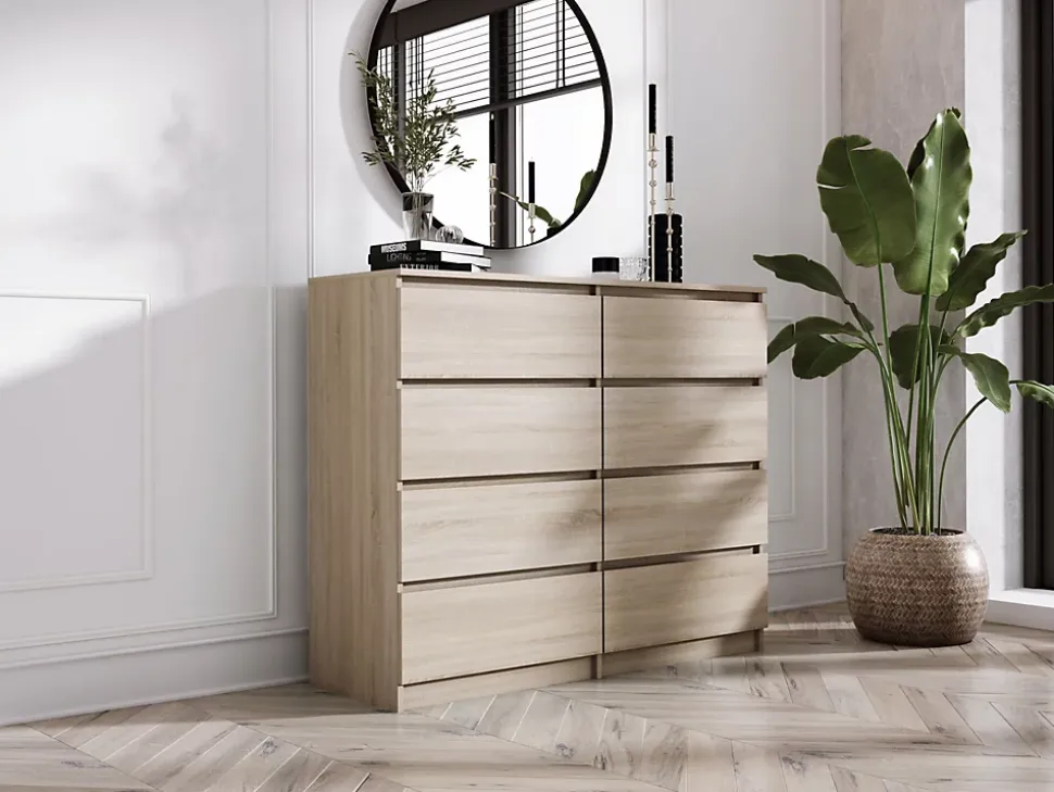 Commode 8 Tiroirs, Chêne Sonoma, 140 X 101 X 39 Cm