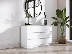 Commode 6 Tiroirs, Chêne Sonoma / Blanc Top, 120 X 39 X 78 Cm