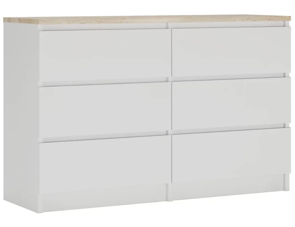 Commode 6 Tiroirs, Chêne Sonoma / Blanc Top, 120 X 39 X 78 Cm