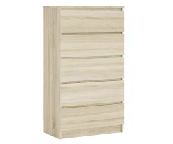 Commode 5 Tiroirs, Chêne Sonoma, 70 X 39 X 125 Cm