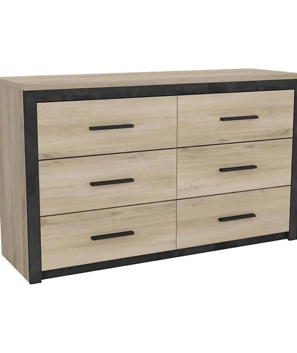Commode 6 tiroirs Colorado - Décor Chene Kornberg - L 129,1 x H 77,1 x P 41,8 cm - DEMEYERE