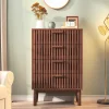 Commode 4 tiroirs couleur noyer, meuble de rangement design à rainures verticales, style moderne pour chambre ou salon