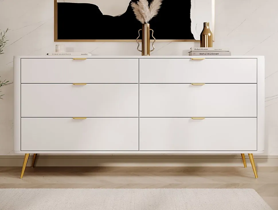 Commode 6 tiroirs couleur blanche largeur 172 cm OVAL