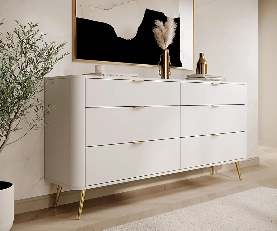 Commode 6 tiroirs couleur blanche largeur 172 cm OVAL