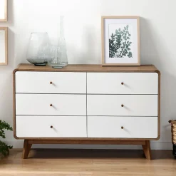 Commode 6 Tiroirs Décor Bois et Blanc - ALBURA
