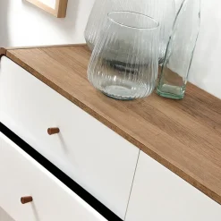 Commode 6 Tiroirs Décor Bois et Blanc - ALBURA