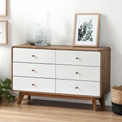 Commode 6 Tiroirs Décor Bois et Blanc - ALBURA