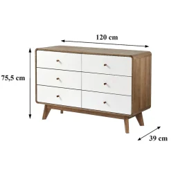 Commode 6 Tiroirs Décor Bois et Blanc - ALBURA