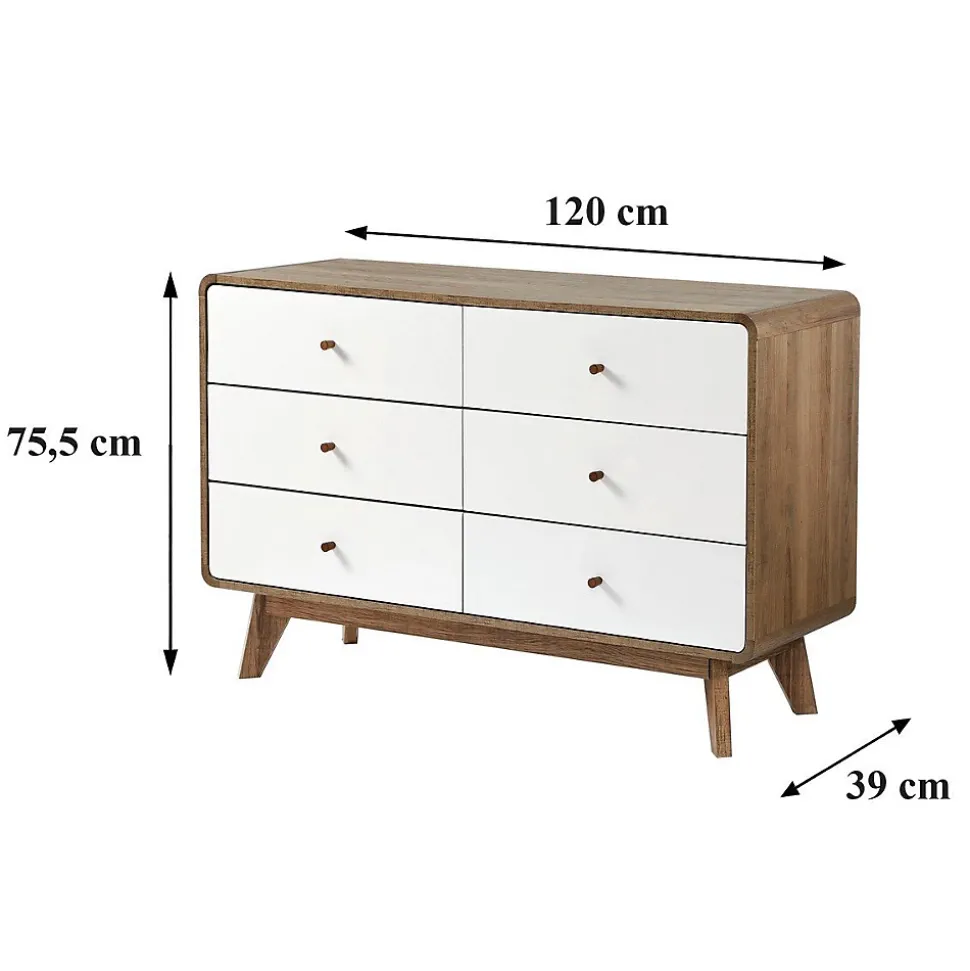 Commode 6 Tiroirs Décor Bois et Blanc - ALBURA