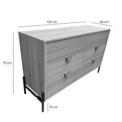 Commode 6 tiroirs décor bois rainuré 124cm - VALLO