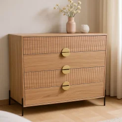 Commode 4 tiroirs décor bois rainuré 84cm - VALLO
