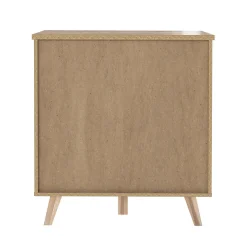 Commode 3 tiroirs décor chêne et blanc pieds bois massif - ALBANE