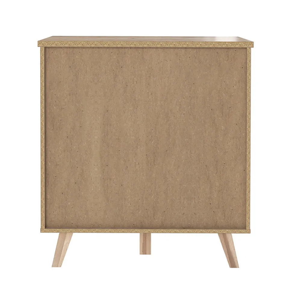 Commode 3 tiroirs décor chêne et blanc pieds bois massif - ALBANE