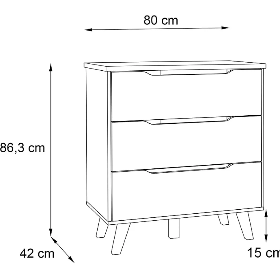 Commode 3 tiroirs décor chêne et blanc pieds bois massif - ALBANE